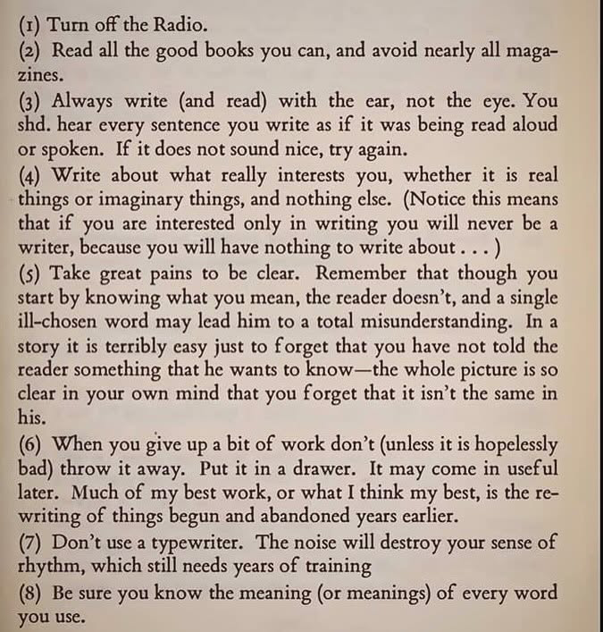 C. S. Lewis&rsquo;s eight numbered rules for writing, as printed in his collected letters
